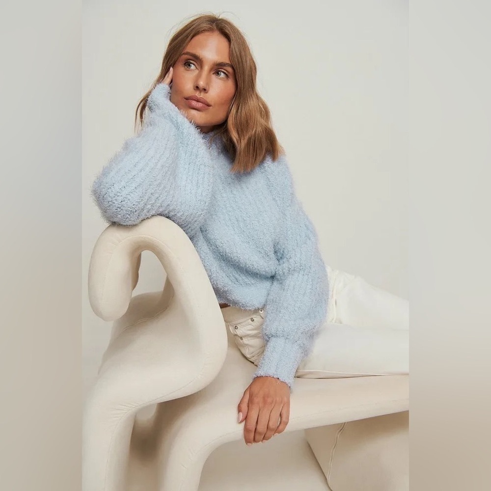 NA-KD | Fluffy Knitted Sweater | Blue